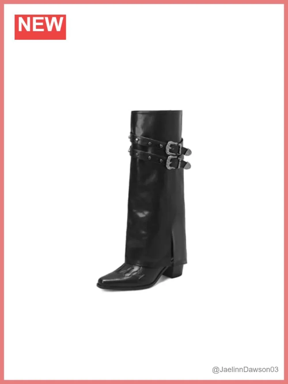 Fold Over Knee High Boots Chunky Block Mid Heel Women Pull On Wide Calf